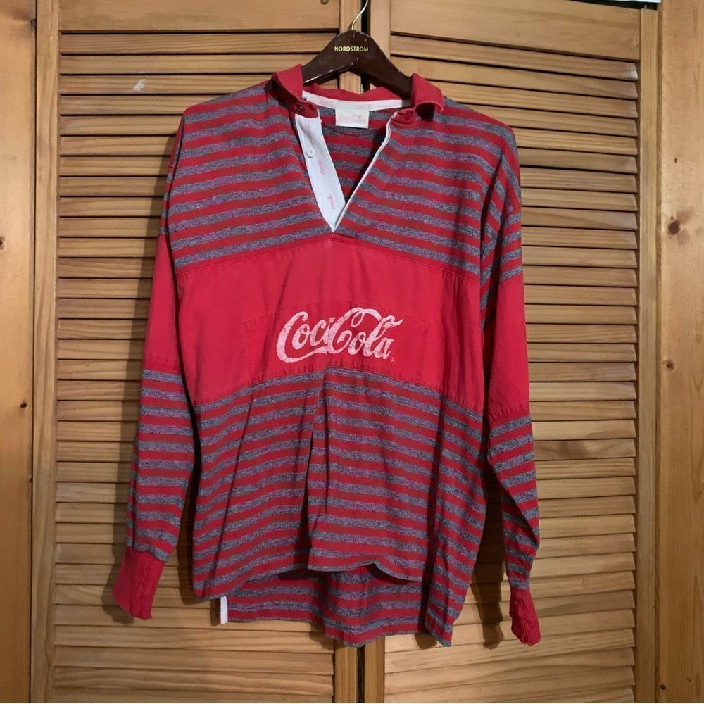 Vintage Coca Cola Coke 1/4 Button Long Sleeve Medium